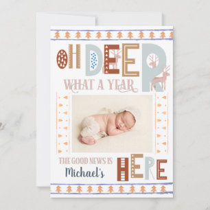 Nordic Christmas Trees Boho 3 Photo Holiday Birth Announcement