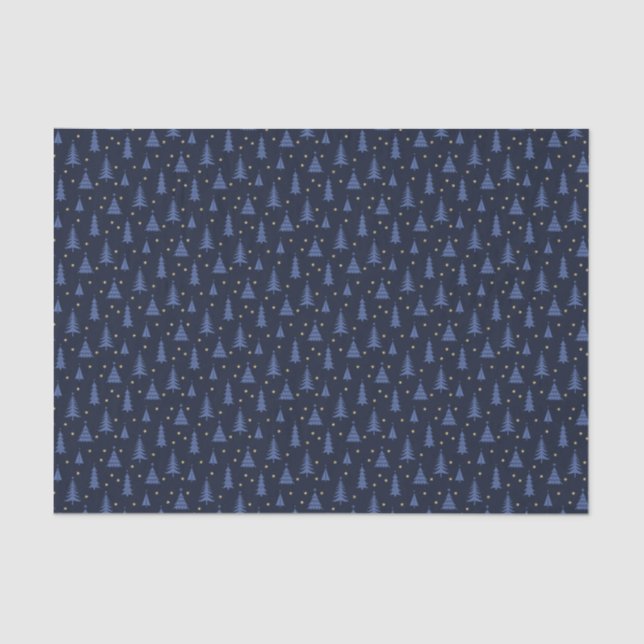 Nordic Cobalt Blue Christmas Trees Dark Tissue Paper (Front)