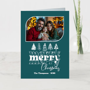 Nordic Cool Hand Drawn Merry Christmas Photo Foil Holiday Card