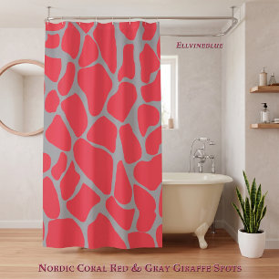 Nordic Coral Red Grey Giraffe Animal Print Shower Curtain