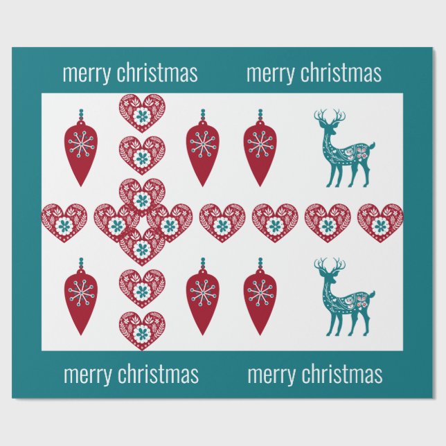 Nordic Cross Reindeer Scandinavian Merry Xmas Wrapping Paper (Flat)