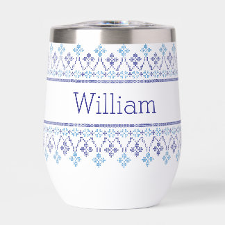 Nordic Cross-Stitch Pattern Wine Tumbler