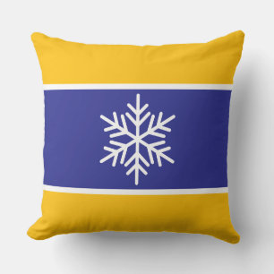 Nordic Deep Blue Yellow White Stripes Snowflake Cushion