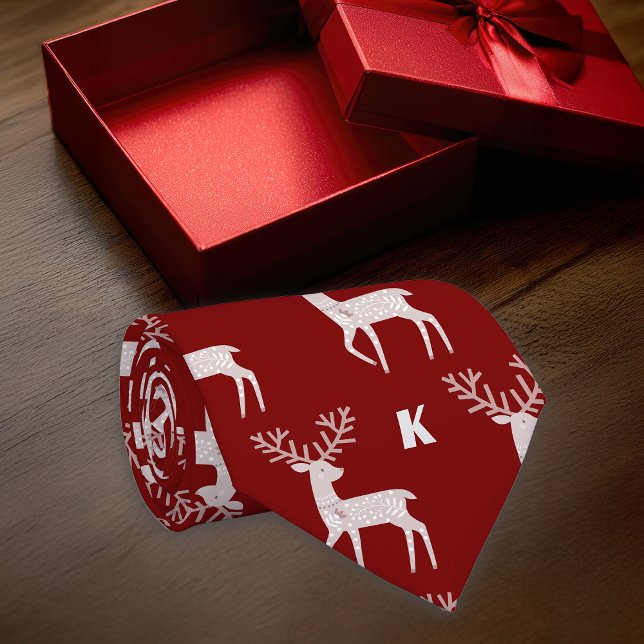 Nordic Deer Maroon Personalise Initial Tie (Creator Uploaded)