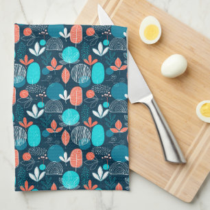Nordic dusty blue navy copper fall autumn abstract tea towel