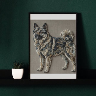 Nordic Elkhound Natural Pebble Stone Mosaic Wall   Poster