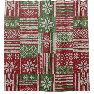 Nordic Fair Isle Christmas Red Green Knit Shower Curtain