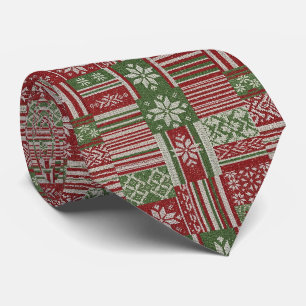 Nordic Fair Isle Christmas Red Green Knit Tie