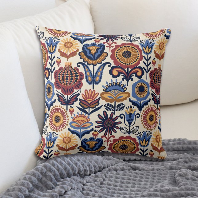 Nordic Flower Folk Art Pattern Cushion (Creator Uploaded)