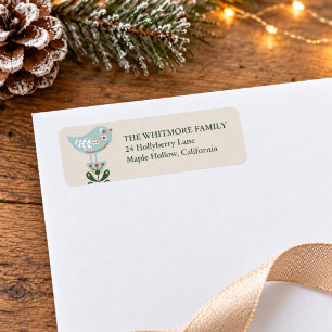 Nordic Folk Art Bird Christmas Return Address Label