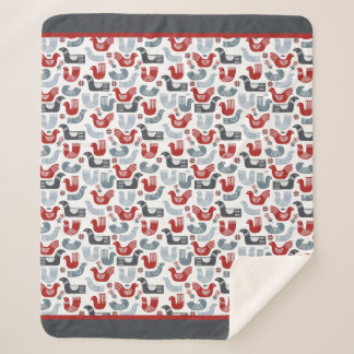 Nordic Folk Art Bird Pattern Sherpa Blanket