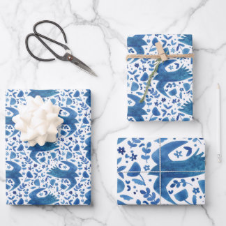 Nordic Folk Art Bird Wrapping Paper Sheet