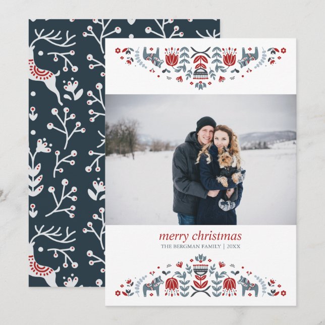 Nordic Folk Art | Christmas Holidays Photo Holiday Card (Front/Back)
