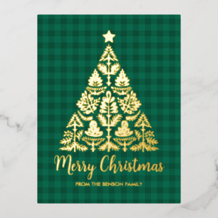 Nordic Folk Art Christmas Tree in Gold Foil Holiday Postcard