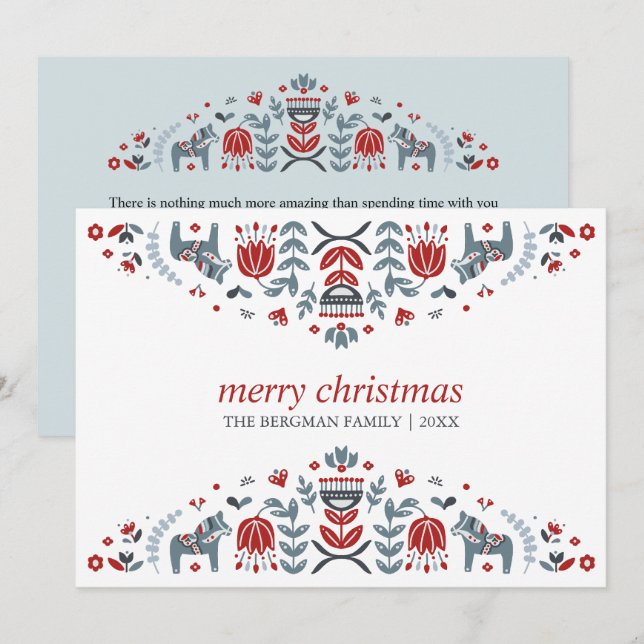 Nordic Folk Art | Dala Horse Christmas Holidays Holiday Card (Front/Back)