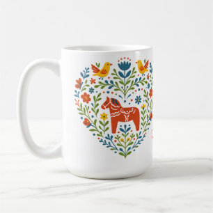 Nordic Folk Art Dala Horse Heart Pattern Mug