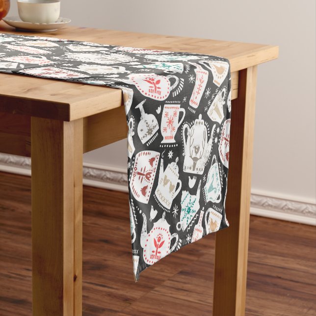 Nordic Folk Art Drinkware Pattern Short Table Runner (In Situ)