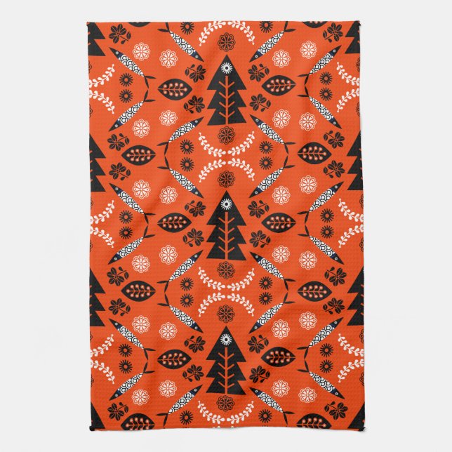 Nordic Folk Art Fish Tea Towel (Vertical)