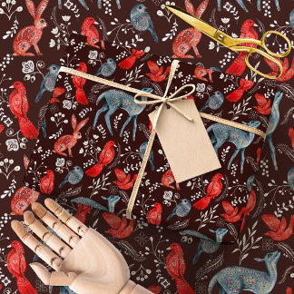 Nordic Folk Art Forest | Winter Woodland Animals Wrapping Paper