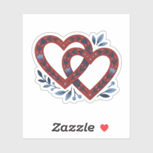 Nordic Folk Art Heart Sticker - Red and Navy Flora