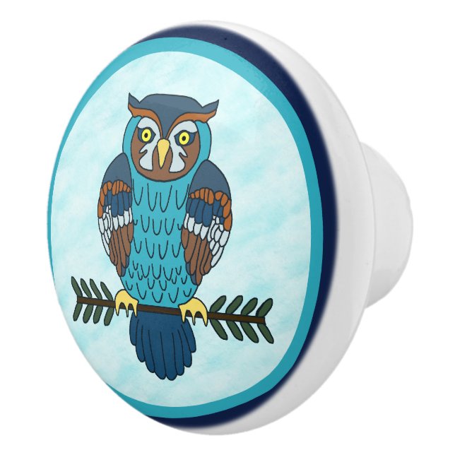 Nordic Folk Art Owl Ceramic Knob (Right)