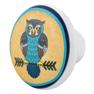 Nordic Folk Art Owl Ceramic Knob