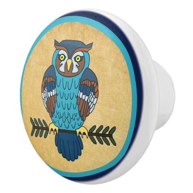 Nordic Folk Art Owl Ceramic Knob (Right)