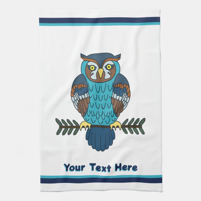 Nordic Folk Art Owl Tea Towel (Vertical)