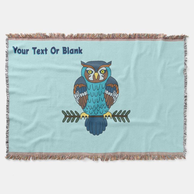 Nordic Folk Art Owl Throw Blanket (Front)