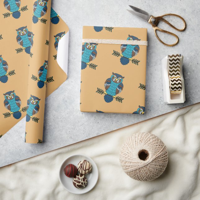 Nordic Folk Art Owl Wrapping Paper (Crafts)