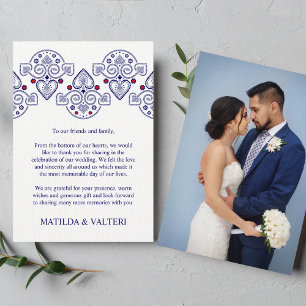 Nordic Folk Art Scandi Navy Wedding  Thank You Card