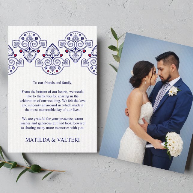 Nordic Folk Art Scandi Navy Wedding  Thank You Card (Creator Uploaded)