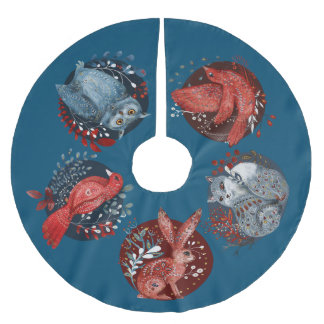 Nordic Folk Art, Woodland Animals, Brushed Polyester Tree Skirt