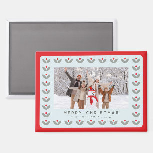 Nordic Folk Floral Merry Christmas Photo Magnet