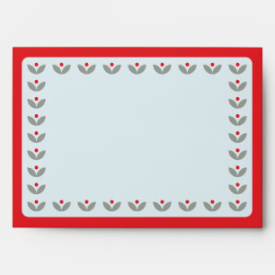 Nordic Folk Floral Red Border Holiday Card Envelope