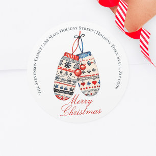Nordic Folk Mittens Christmas Envelope Address Classic Round Sticker