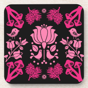Nordic Forest Mushroom Folk Art Coaster