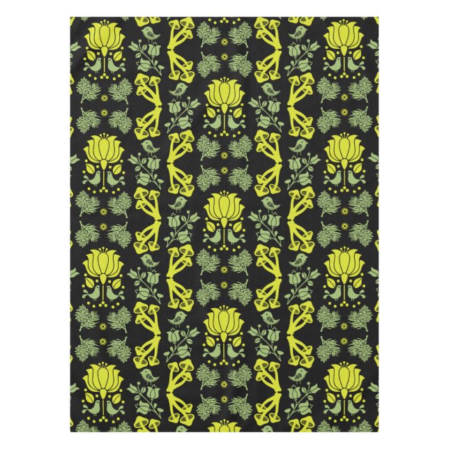 Nordic Forest Mushroom Folk Art Tablecloth (Front)