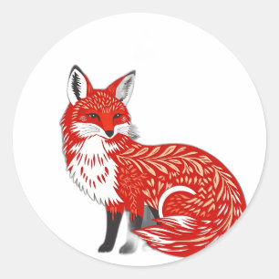 Nordic Fox with Leaf Patterns Classic Round Sticker