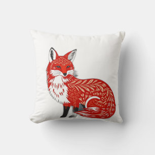 Nordic Fox with Leaf Patterns Cushion