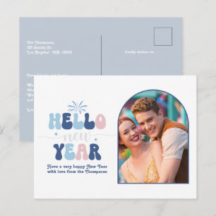 Nordic Glow New Year Retro Modern Blue Photo Holiday Postcard