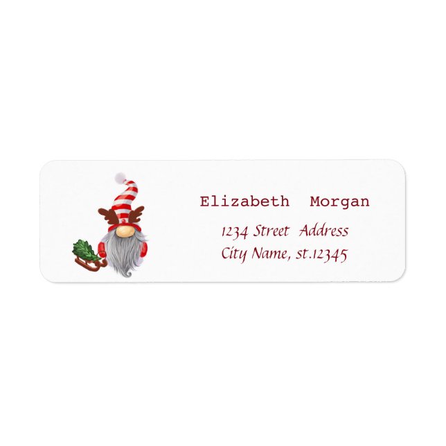 Nordic Gnome Sleigh Pine Tree Return Address Label (Front)