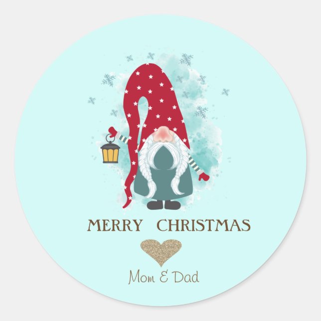 Nordic Gnome Snowflakes Merry Christmas Classic Round Sticker (Front)
