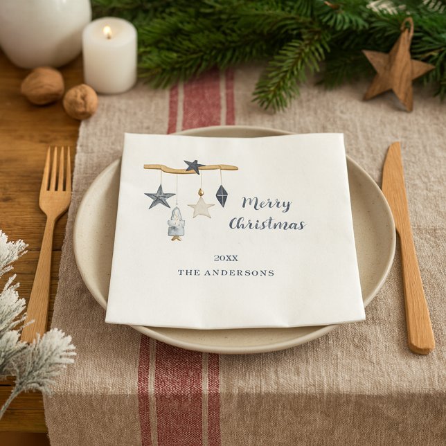 Nordic gnome stars white blue Christmas Party Napkin (Creator Uploaded)