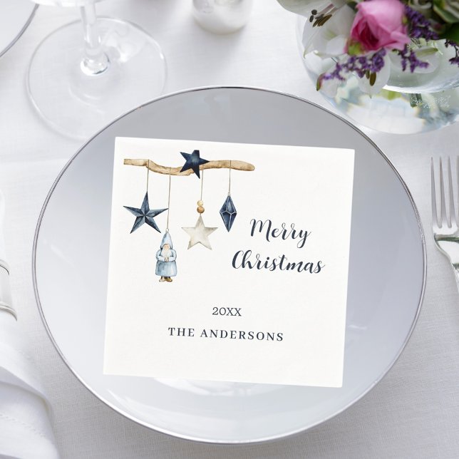 Nordic gnome stars white blue Christmas Party Napkin (Creator Uploaded)