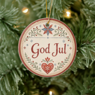 Nordic God Jul   Norwegian Christmas Ceramic Ornament