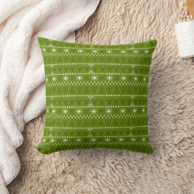 Nordic Green Trees and Stars Pattern  Cushion (Blanket)