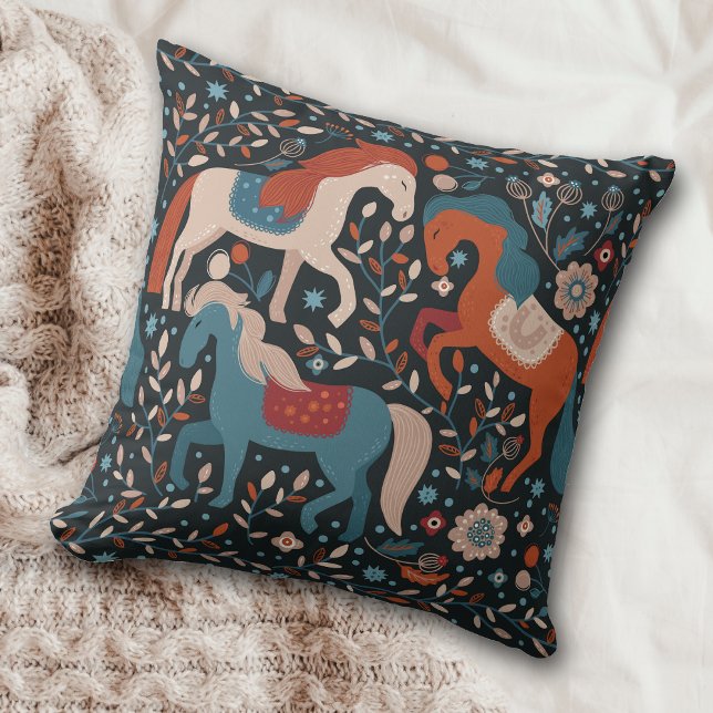 Nordic Horse Pattern on Blue Cushion (Creator Uploaded)