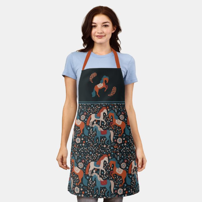 Nordic Horses Folk Art Pattern Apron (Worn)