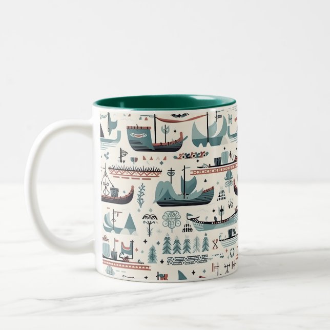 Nordic-inspired Ship themed Ceramic mug (Left)